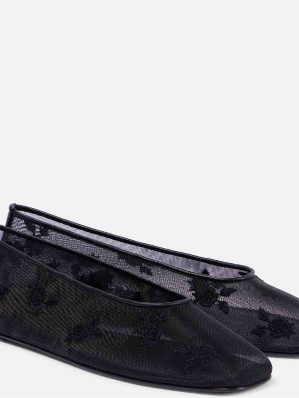 Magda Butrym Black Sheer Mesh Pointed Flats with Patent Trim